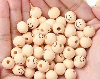 20 wooden beads with faces, beads, wood,