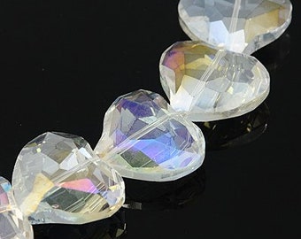 4 große Glasperlen, facettiert, Herz, Suncatcher, Regenbogen-Kristall