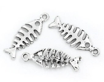 20 pendants, fish, antique silver, 27 x 9 mm, vintage style,