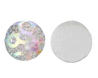 20 cabochons, 10 mm, round, glitter, white, resin