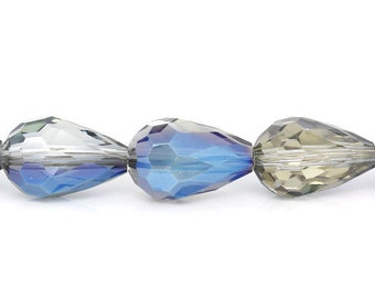 10 faceted glass-cut drops 15 x 9 mm