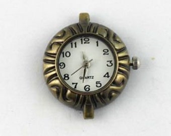 Uhr Rohling, Quarzuhr, Vintage-Stil, rund, bronze, verziert, arabische Zahlen, Armbanduhr, Kettenuhr