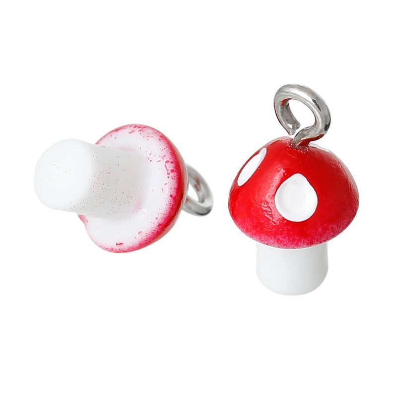 10 pendants, mushroom, fly agaric, lucky mushroom, red, white, image 1