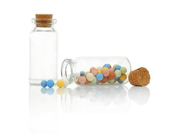 5 - 200 glass bottles with corks, various sizes