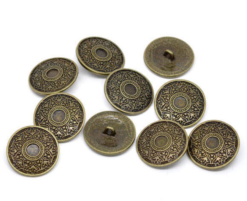 20 Metal Vintage Antique Buttons 25mm Bronze image 2