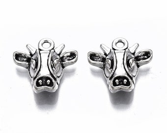 20 Silver Vintage Cow Calf Pendants