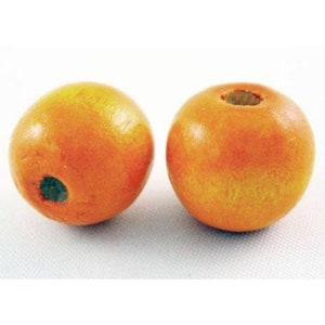 100 wooden beads, beads, wood, 14 mm, round, orange