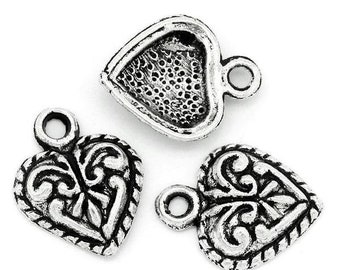 20 pendants, heart, hearts, vintage style, antique silver, pattern, antique style