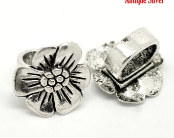 2x metal bead, bead, module, sliding bead, slider, silver, flower bracelet,