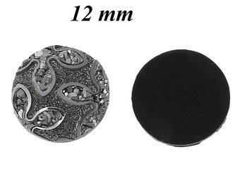 20 Cabochons 12mm Round Glitter Resin Flower Gray