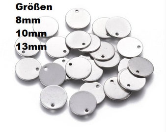 20 pendants, round, stainless steel, stamped plate, engraving