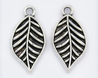 20 leaf pendants, pendants, jewelry pendants, leaf, leaves, silver, 20 x 11 mm