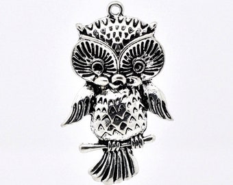 10x pendant, owl, silver, vintage style,