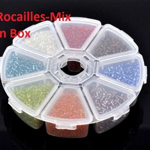 Mix di rocailles in scatola, perline colorate per gioielli