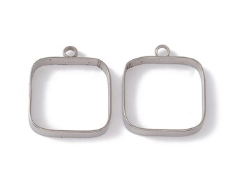 3x pendants, settings, jewelry pendants, stainless steel, bezel, silver