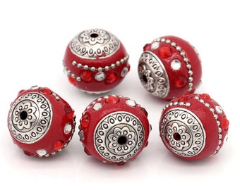 5 Perlen, Kashimiri, 20mm, Metallperlen, Strass,