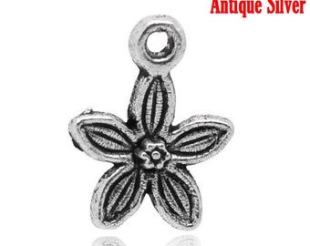 20 pendants, flower, flowers, silver, vintage style,