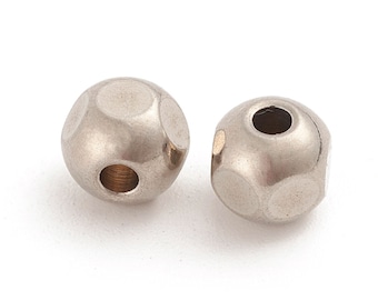 10 beads, stainless steel, 5 mm, silver
