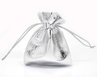 100 bags, gift bags, satin bags, silver, gift, jewelry bags