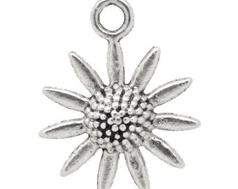 20 pendants, flower, sunflower, silver, vintage style, jewelry pendants,