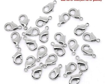 30 carabiners, lobster clasp, silver, jewelry clasp