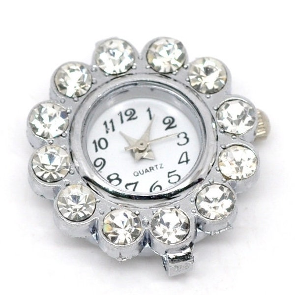 Uhr Rohling,Quarzuhr, Vintage-Stil, rund, silber, verziert, arabische Zahlen, Armbanduhr, Kettenuhr,Strass