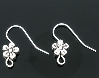 10 ear hooks, earrings, flower, vintage style, earrings, antique silver,