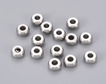 20 beads, stainless steel, stainless steel beads, 6 x 3 mm, silver