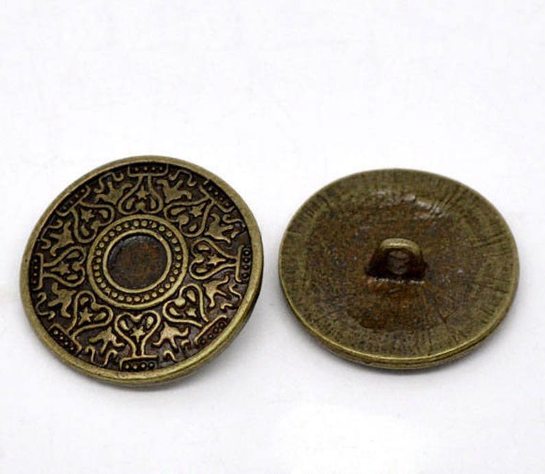 20 Metal Vintage Antique Buttons 25mm Bronze image 1