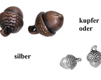 Pack of 20 pendants acorns, nuts, copper-colored, silver-colored, jewelry pendants, autumn