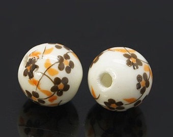 10 beads, 12 mm, round, ceramic, jewelry beads, ceramic beads