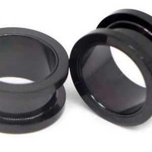 Tunnel with screw closure, plug, ear stud, stainless steel, black