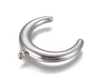 Stainless steel pendant, moon, crescent moon, silver