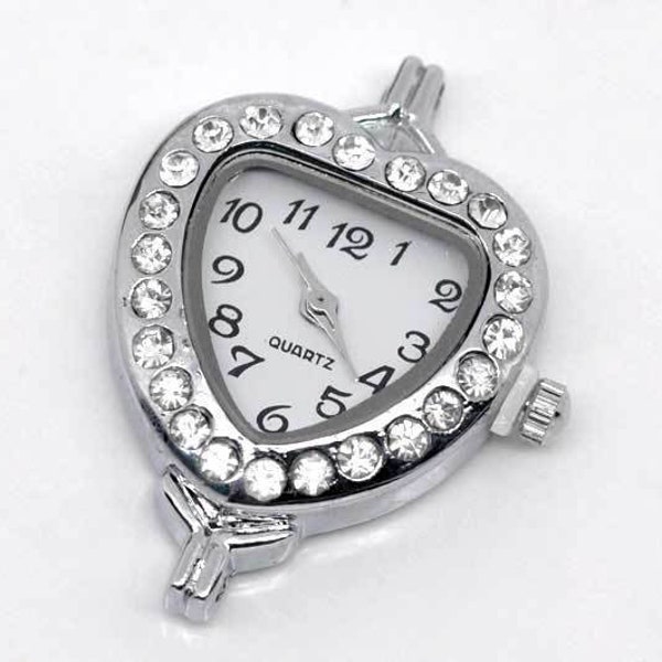 Uhr Rohling,Quarzuhr, Vintage-Stil, rund, silber, verziert, arabische Zahlen, Armbanduhr, Kettenuhr, Herz, Strass