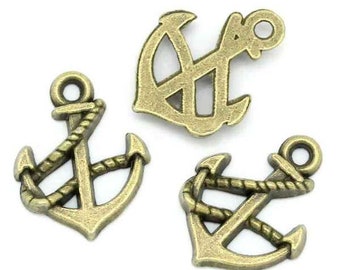 20 pendants, anchor, bronze, vintage style, maritime