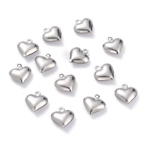 50 small pendants, hearts, heart, stainless steel