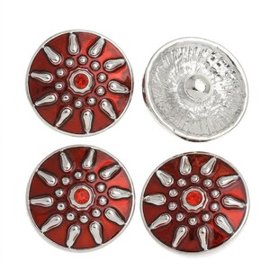 Druckknopf,  Button, Druckknopfbutton,Gr. L, silber-rot