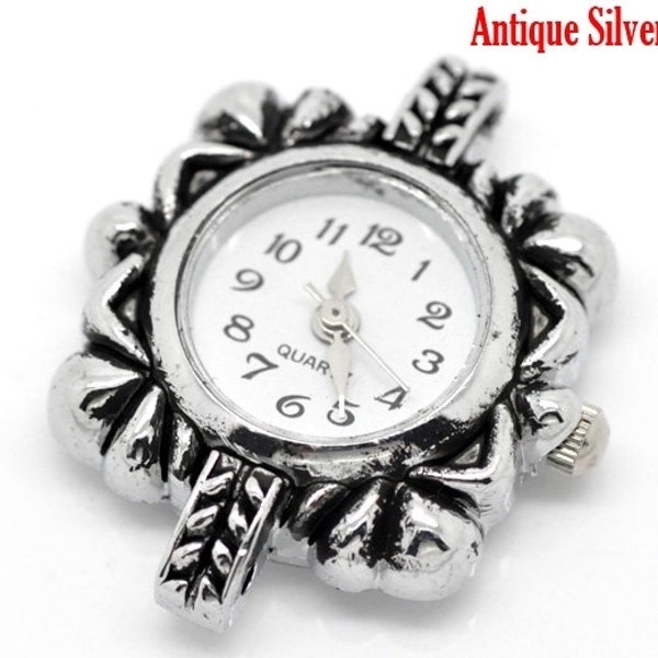 Uhr Rohling, Quarzuhr, arabische Zahlen, Vintage-Stil, antiksilber, weiss, Armbanduhr, Kettenuhr