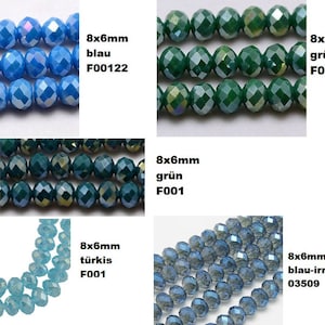 20 beads, ground, faceted, glass beads, jewelry beads, 8 x 6 mm, blue, green, turquoise image 1