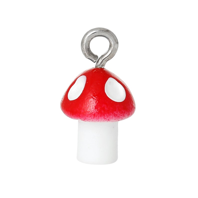 10 pendants, mushroom, fly agaric, lucky mushroom, red, white, image 2