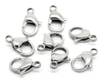 5 stainless steel carabiners, clasp, jewelry clasp, bracelet, chain, 10 x 16 mm