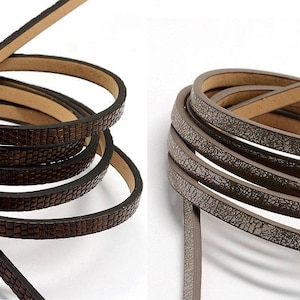 1.20 meter jewelry ribbon, imitation leather, brown, embossed, vintage silver, 5 x 2 mm