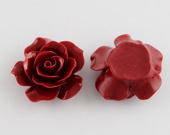 3x großer Rosen-Cabochon, Rose, Rosen, 36x12 mm, rote Rose