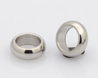 10 stainless steel beads, bead, large hole, silver, 7 x 2 mm