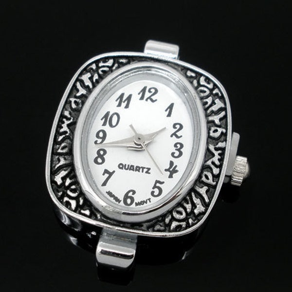 Uhr Rohling, Quarzuhr, arabische Zahlen, Vintage-Stil, antiksilber, weiss, Armbanduhr,