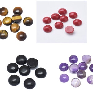 10 cabochons, pierres précieuses, pierres semi-précieuses, 8 mm, sélection