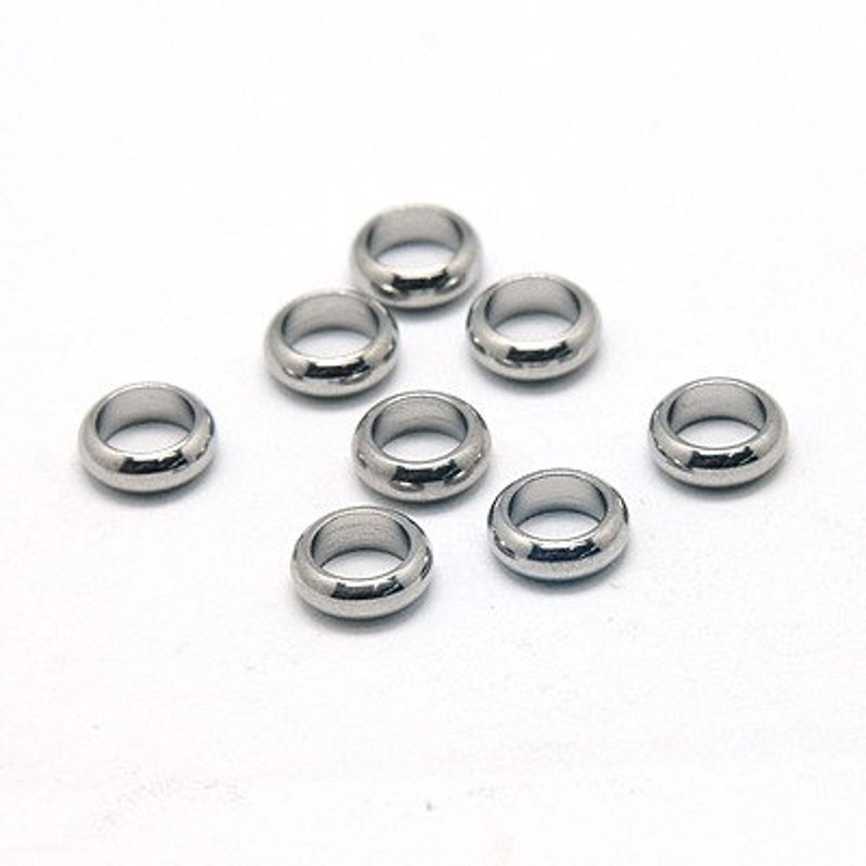 silver 20 stainless steel beads large hole pearl 8 x 2.50 mm