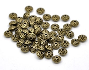 100 pieces of metal beads, bronze, vintage style