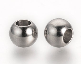 10 beads, stainless steel, stainless steel beads, 8 x 5.50 mm, silver