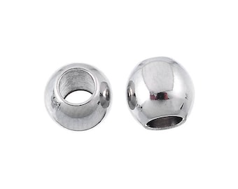 10 beads, stainless steel, stainless steel beads, 8 x 7 mm, silver